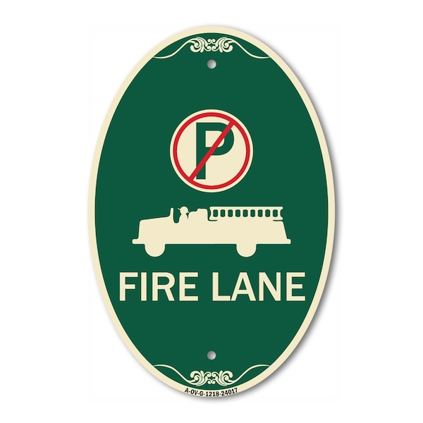 Signmission Fire Lane With No Parking Symbol & Graphic, 12 In X 18 In Architectural Oval, Heavy Gauge Aluminum A-OV-G-1218-24017 - main