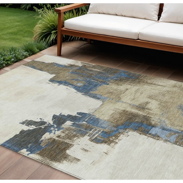 Homeroots 9' X 12' Beige And Brown Abstract Washable Indoor Outdoor Area Rug 609158 - main