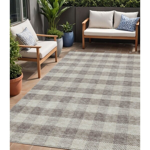 Homeroots 5' X 8' Taupe And Gray Plaid Washable Indoor Outdoor Area Rug 595518 - main