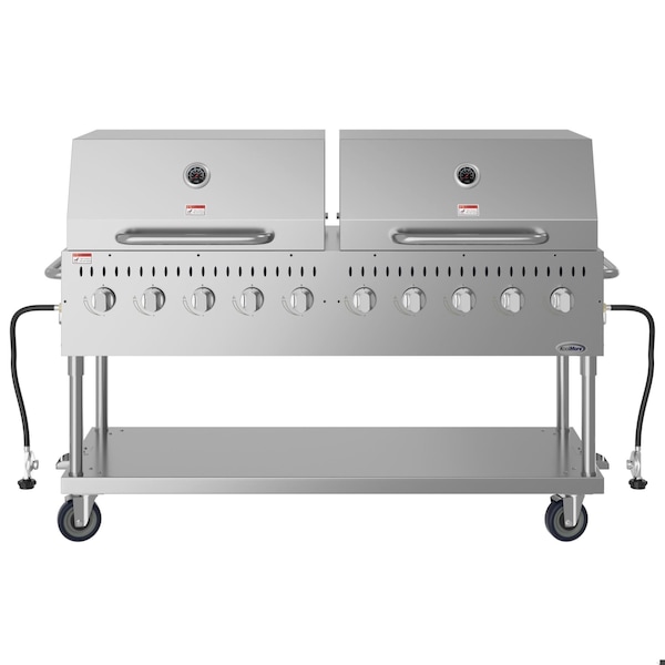 Koolmore 72 in. 10-Burner Commercial Propane Gas Grill with Two 36 in. Stainless-Steel Roll Dome Covers CGKIT7-D36D36 - main
