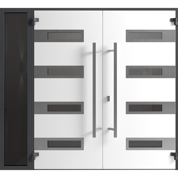 Vdomdoors Front Exterior Prehung Aluminum Double Doors Ronex0131 Black Enamel 1 Sidelight Mirrored Clear RONEX0131DEXD-BLK-W72+16xH96-LH-I - main