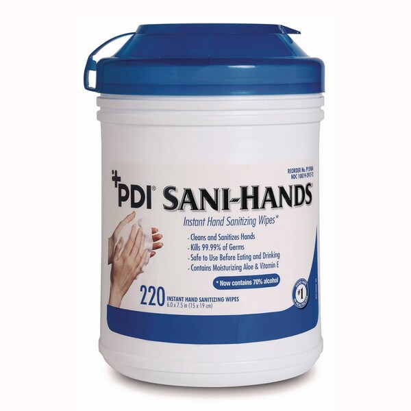 Sani Professional PDI Sani-Hands Instant Hand Sanitizing Wipes, 7.5 x 6, Unscented, White, 220 Wipes, 6PK NPKP15984 - main