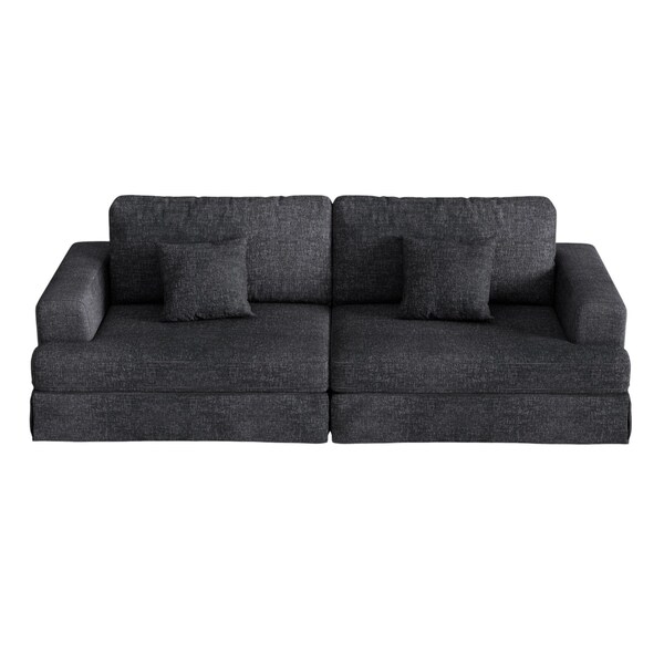 Homeroots 94" Gray Chenille Modular Stainless Steel Sleeper Sofa With Toss Pillows 706810 - main