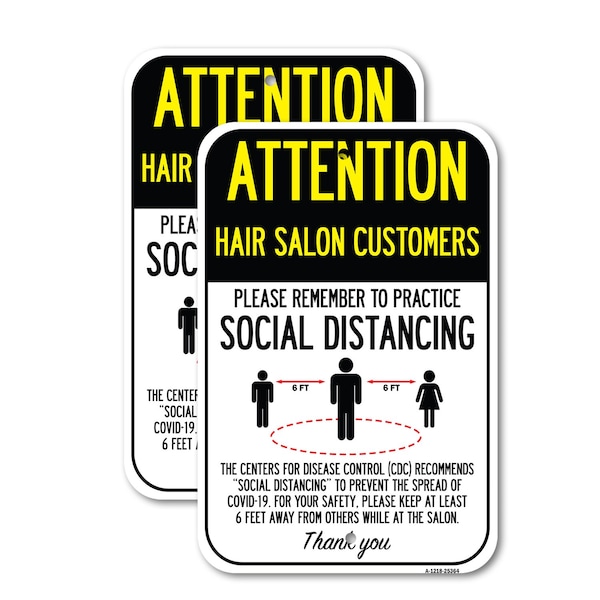 Signmission Attention Hair Salon Customers Practice Social Distanci, 18'' X 24'', Heavy Gauge Aluminum, 2PK A-1824-2PACK-25364 - main