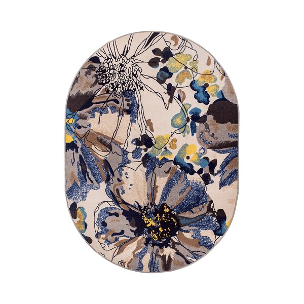 World Rug Gallery Modern Bright Flowers Non-Slip Area Rug 5 ft x 7 ft Oval Cream 503CREAM5OV - main