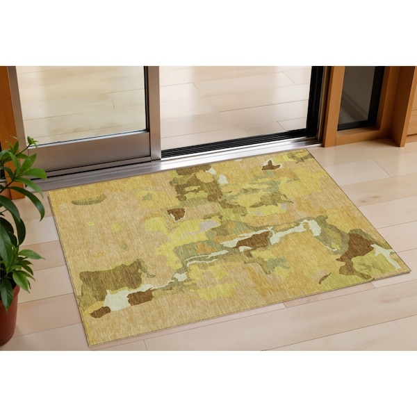 Homeroots 3' X 5' Gold Brown And Green Abstract Washable Indoor Outdoor Area Rug 599568 - main