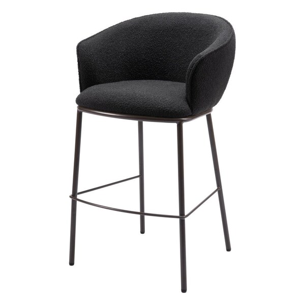 Homeroots 30" Black And Bronze Shearling And Steel Bar Height Bar Chair 555704 - main