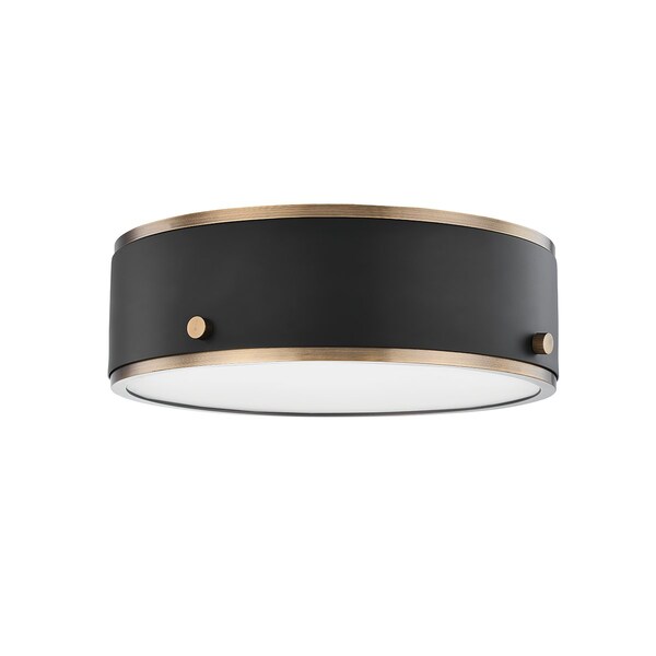 Troy Lighting Eli 1 Light Flush Mount 12 In. Patina Brass And Soft Off Black C8312-PBR/SFB - main