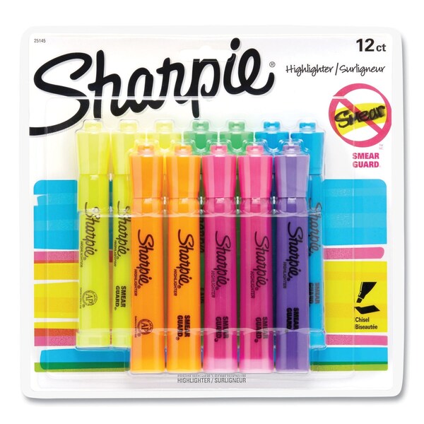 Sharpie Tank Style Highlighters, Assorted Ink Colors, Chisel Tip, Assorted Barrel Colors, 12PK 25145 - main