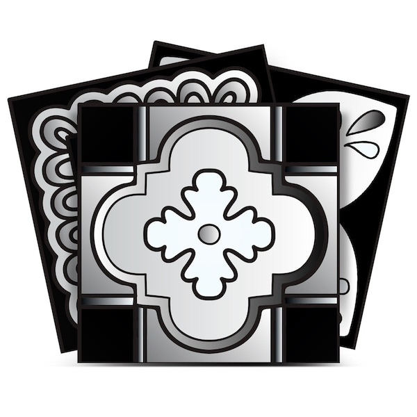 Homeroots 6" X 6" Black White And Gray Mosaic Peel And Stick Removable Tiles 390925 - main
