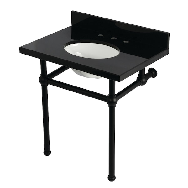 Kingston Brass 30" Black Granite Console Sink with Brass Legs, 8-Inch, 3-Hole, Black Granite/Matte Black KVPK3030KB0 - main