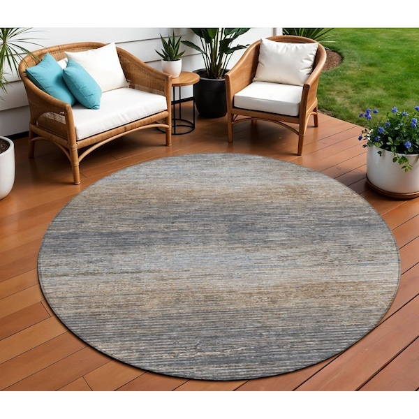Homeroots 8' Pewter Round Striped Washable Indoor Outdoor Area Rug 608487 - main