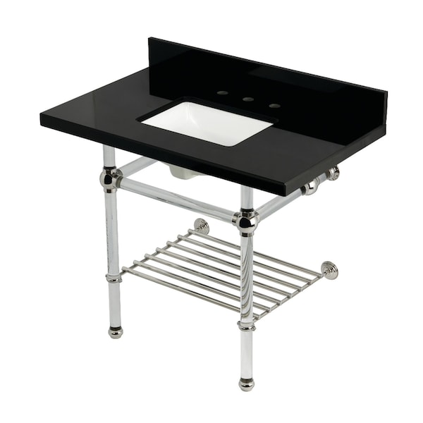 Kingston Brass 36-Inch Black Granite Console Sink with Acrylic Legs and Shelf, 8-Inch, 3-Hole KVPK3630KASQB6 - main