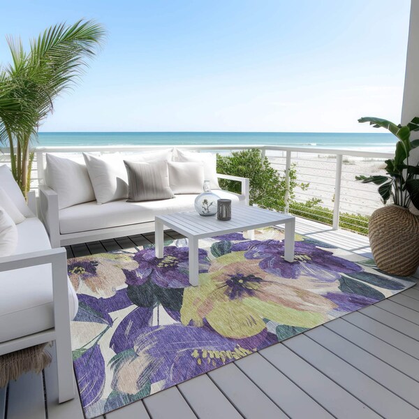 Homeroots 5' X 8' Purple And Lavender Floral Washable Indoor Outdoor Area Rug 611085 - main
