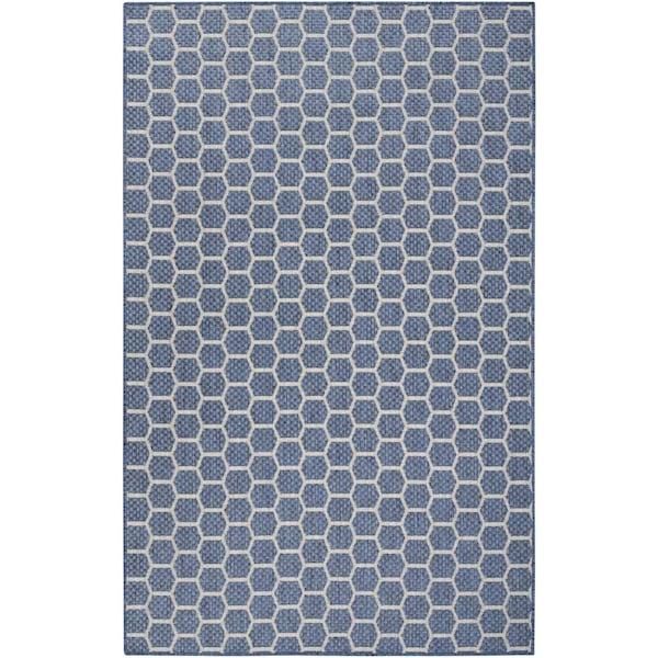 Homeroots 5' X 7' Blue And Ivory Geometric Indoor Outdoor Area Rug 554860 - main
