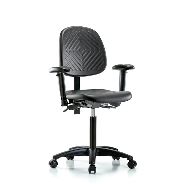 Blue Ridge Ergonomics Bench Chair, Poly, Med, Bk, AA, Casters, 6-Way Adjustable, 19-1/2" to 27-1/2" Height, Black; Blue BR-PMBCH-MB-RG-T0-A1-NF-RC - main