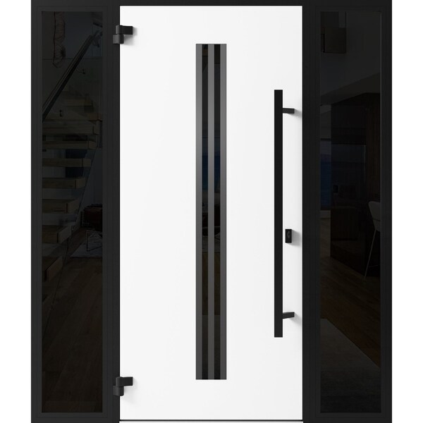 Vdomdoors Front Exterior Prehung Steel Door Ronex1055 Teak 2 Sidelight Exterior Windows Sidelites Entry Metal RONEX1055EXD-OAK-W16+36+16 x H80-RH-I - main