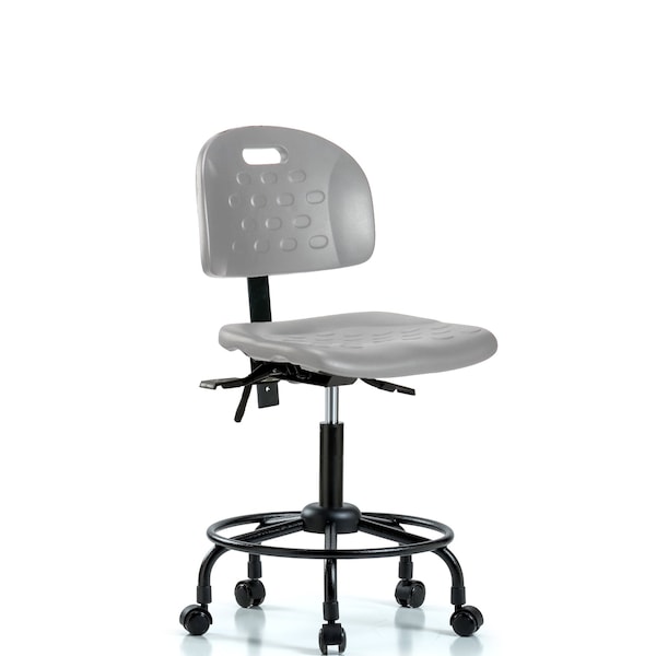 Blue Ridge Ergonomics Poly Chair with Round Tube Base - Medium Bench Height with Seat Tilt & Casters in Gray Poly HPMBCH-RT-T1-A0-RC-GRY - main
