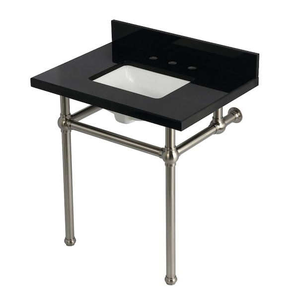 Kingston Brass 30" Black Granite Console Sink with Brass Legs, 8-Inch, 3-Hole, Black Granite/Brushed Nickel KVPK3030KBSQ8 - main