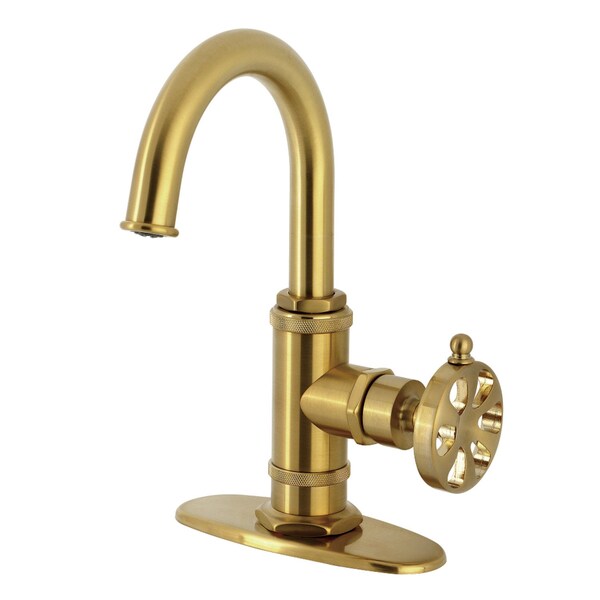 Kingston Brass One-Handle Single-Hole Bathroom Faucet with Deck Plate and Push Pop-Up Drain, Brushed Brass KSD2217RX - main