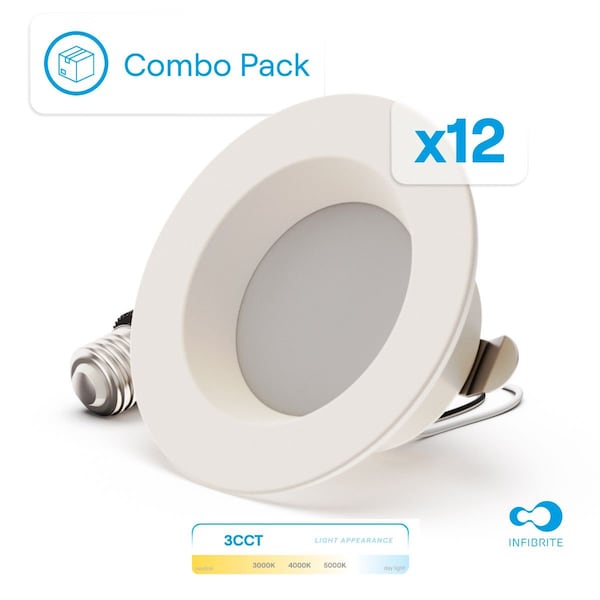 Infibrite 4 In. 3CCT Selectable 9W 750LM Recessed Retrofit LED Downlight, Dimmable, Wet Rated, 12PK IB-005-7-9W-WH-12PK - main