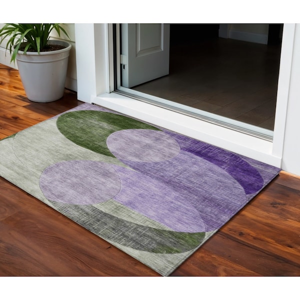 Homeroots 3' X 5' Lavender Purple And Green Geometric Washable Indoor Outdoor Area Rug 604917 - main