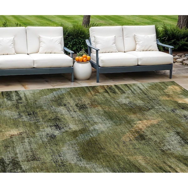 Homeroots 9' X 12' Olive Green And Gold Abstract Washable Indoor Outdoor Area Rug 587144 - main