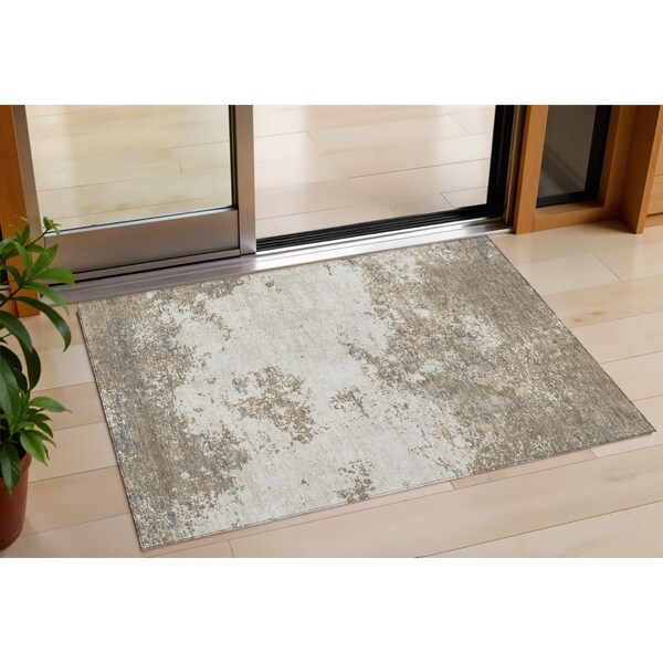 Homeroots 3' X 5' Taupe And Beige Abstract Washable Indoor Outdoor Area Rug 599526 - main