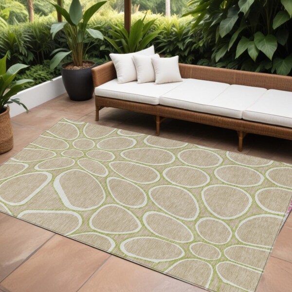 Homeroots 10' X 14' Tan Ivory And Green Abstract Washable Indoor Outdoor Area Rug 600569 - main