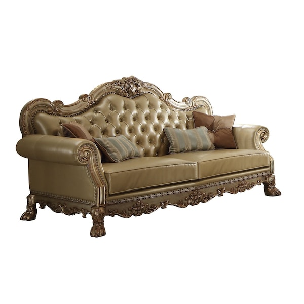 Homeroots 85" Bone Faux Leather Wood Sofa With Toss Pillows 490997 - main