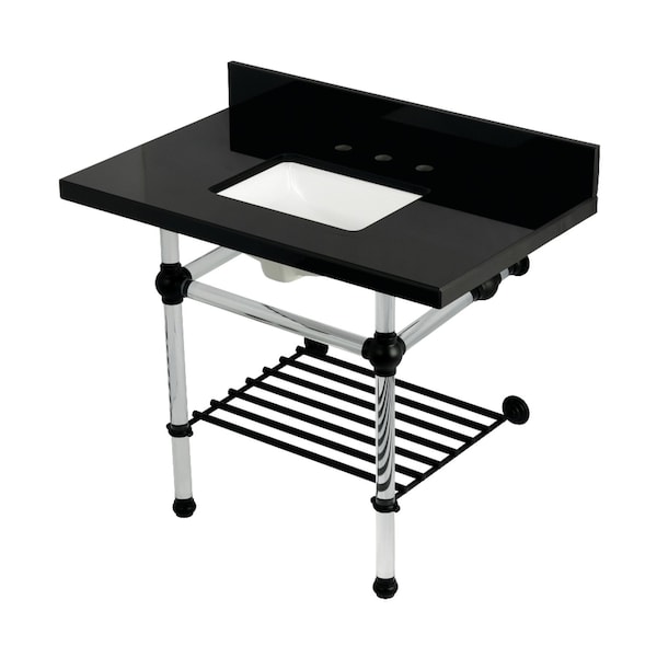 Kingston Brass 36-Inch Black Granite Console Sink with Acrylic Legs and Shelf, 8-Inch, 3-Hole KVPK3630KASQB0 - main