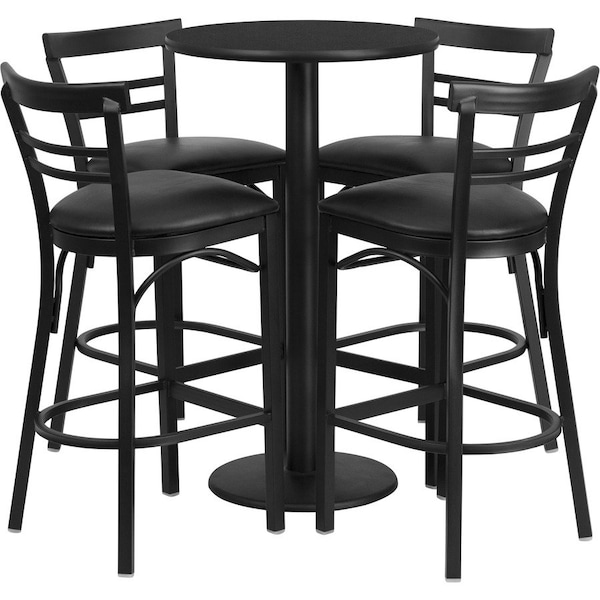 Flash Furniture Round Blk Bar Table, Rnd Base, Blk Vnyl Seat, 24", Laminate Top, Wood Grain RSRB1033-GG - main