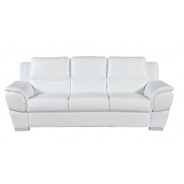 Homeroots 85" White Leather Sofa With Silver Legs 329479 - main