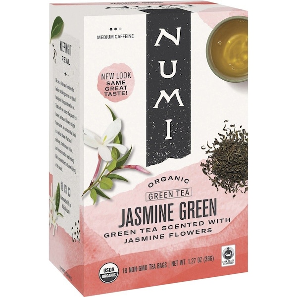 Numi Organic Teas, 1.27oz., Jasmine Green, PK18, Jasmine Green, Bag, Medium, 1.27 oz, 18 PK 10108 - main
