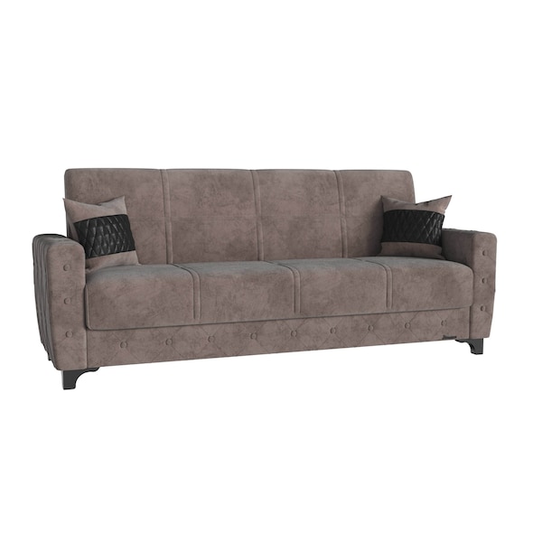 Homeroots 89" Beige Microfiber Sleeper Sofa And Toss Pillows With Brown Legs 607158 - main