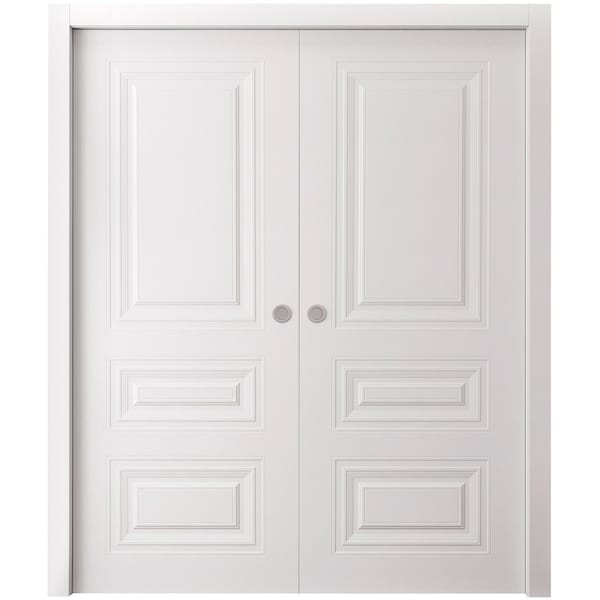 Sartodoors Sliding Double Pocket Doors 60 x 80 inches, BASIC 9233 White, Kit Rail Hardware, Solid Wood Inter BASIC9233DP-SKIN-60 - main