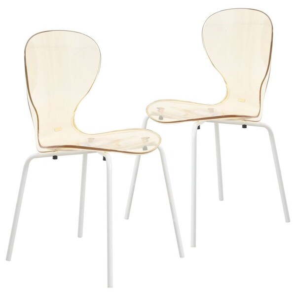 Leisuremod Modern Oyster Transparent Side Dining Side Chair with White Base in Amber, 2PK OCW-17A2 - main