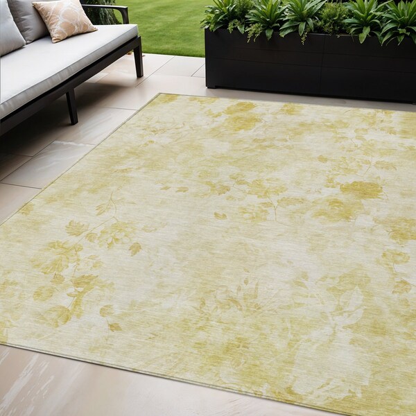 Homeroots 5' X 8' Gold Wheat And Ivory Floral Washable Indoor Outdoor Area Rug 583107 - main