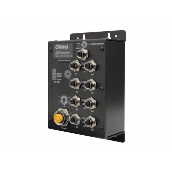 Oring Industrial Networking ORingEN50155 8-port unmanaged PoE switch; 8 10/100/500/1000TX PSE, M12, 24VDC TGXPS-1080-M12-24V - main