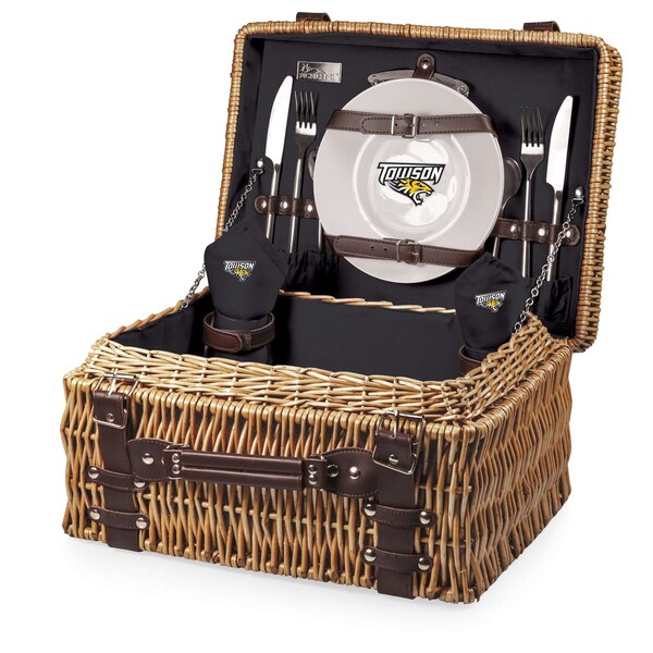 Picnic Time Family Of Brands NCAA Towson University Tigers Champion Picnic Basket for 2, Large Wicker Picnic Set 208-40-179-174-1 - main