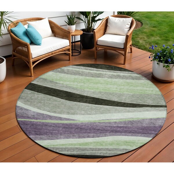 Homeroots 8' Purple And Green Round Abstract Washable Indoor Outdoor Area Rug 603685 - main