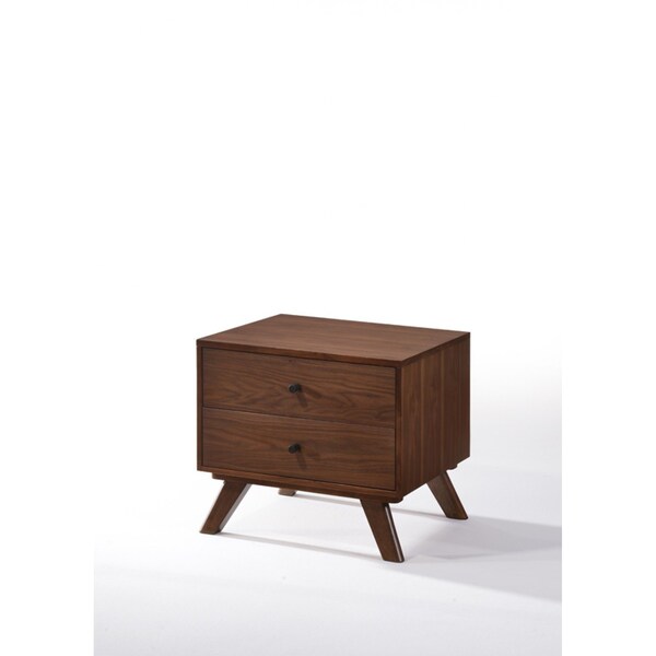 Homeroots Mid Century Classic Box Shaped Walnut Nightstand with Two Drawers 473015 - main