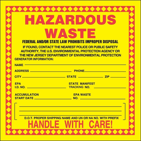 Accuform HAZARDOUS WASTE SAFETY LABEL CALIFORNIA MHZWNJPSC - main