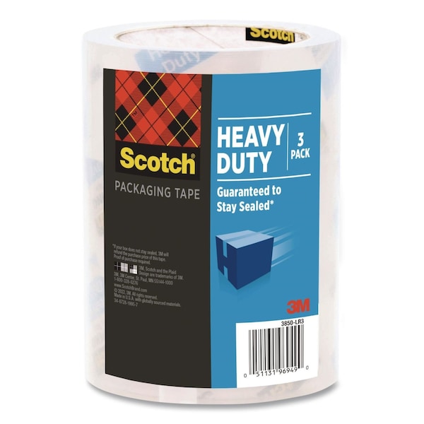 Scotch Heavy-Duty Packaging Tape 3850, 3" Core, 1.88" x 38.2 yds, Clear, 3PK 3850S-LR3 - main