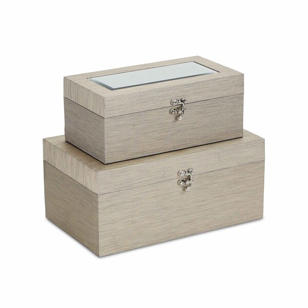 Homeroots Set of Two Rose Gold Solid Wood Glass And Metal Box With Lid, 2PK 489334 - main