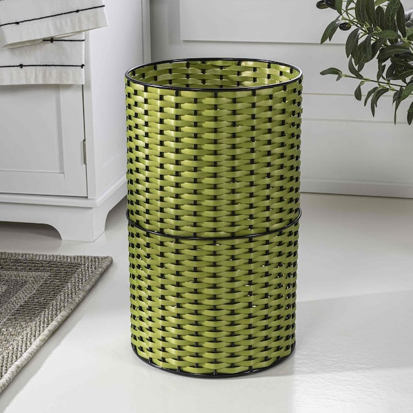 Happimess Cecil Modern 4.13-Gallon Faux Wicker Cylinder Waste Basket, Pear Green/Black HPM1100A - main