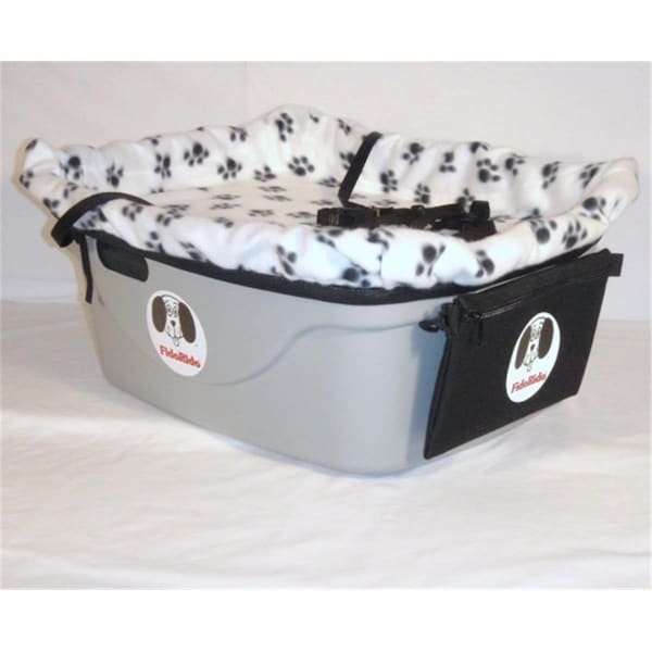 Fidorido Products Gray One-Seater with Light-Weight Fleece in White with Black Paw Prints and Medium Harness FRG1WB-M - main