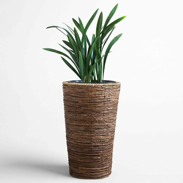 Vintiquewise Wicker Banana Rope Tall Floor Planter with Metal Pot, Large QI003360.L - main