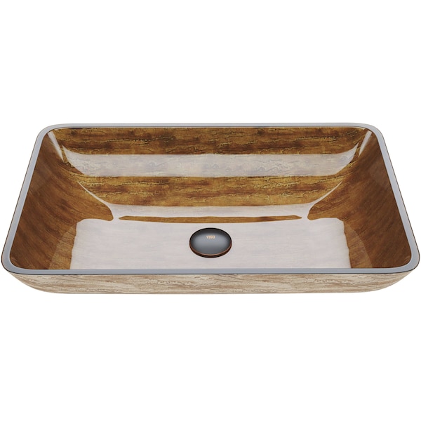 Vigo Donatello Wooden Brown Glass 23 in. L x 15 in. W x 5 in. H Rectangular Vessel Bathroom Sink VG07046 - main