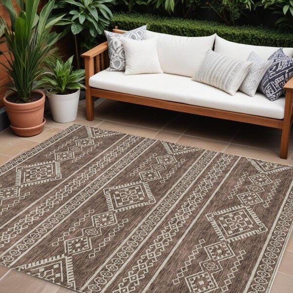 Homeroots 9' X 12' Brown And Ivory Southwestern Washable Indoor Outdoor Area Rug 593658 - main